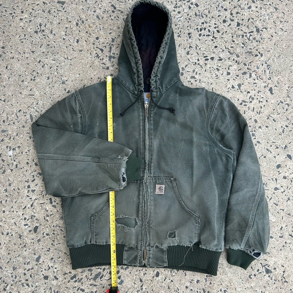 Vintage Carhartt Hooded Jacket Faded And Distressed Green J130 MOS Size M 2007 - Picture 3 of 12